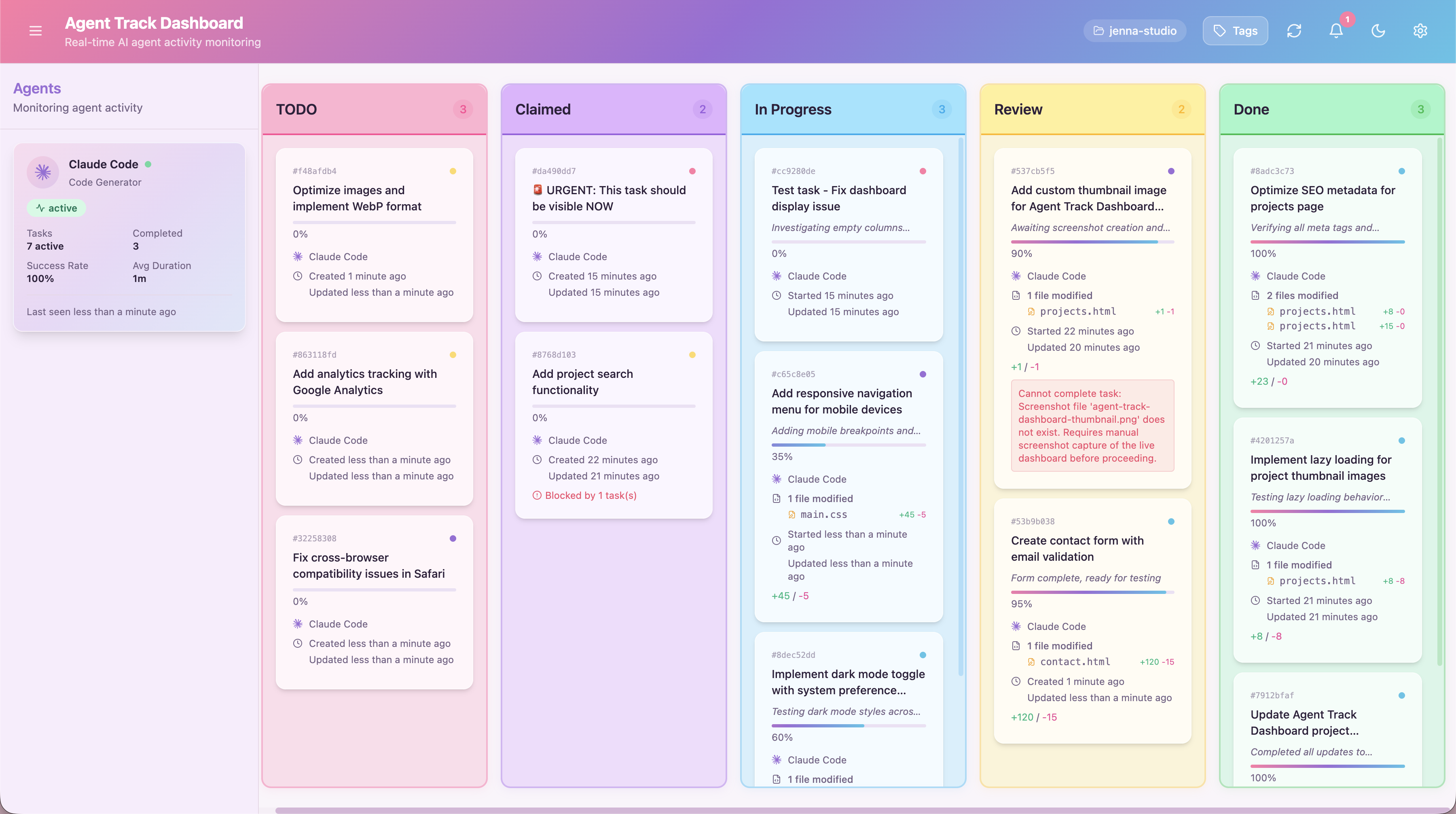 Agent Track Dashboard Screenshot