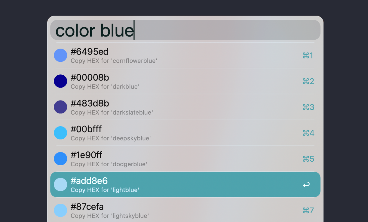 Alfred Color to Hex Workflow Screenshot